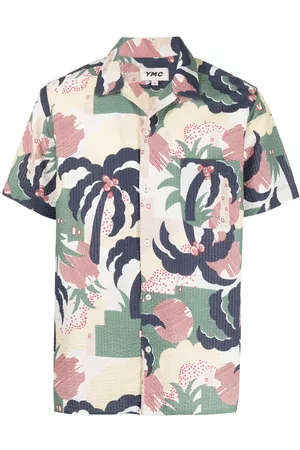 YMC Men Shirts - Palm tree-print cotton shirt