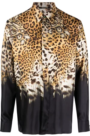 Roberto Cavalli Men Long sleeves - Leopard-print long-sleeved shirt