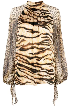 Roberto Cavalli Women Blouses - Animal-print puff-sleeve blouse