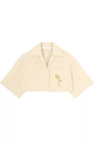 Palm Angels Embroidered striped cropped cotton shirt