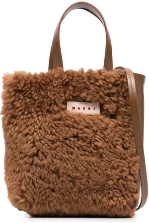 Marni Women Handbags - Logo-patch shearling tote bag