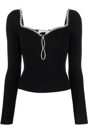 Self-Portrait Diamanté-trimmed knitted top