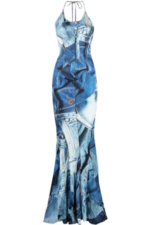 Moschino Women Printed Dresses - Jeans-print halterneck maxi dress