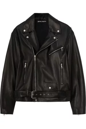 Palm Angels Logo-print biker leather jacket