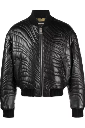 Roberto Cavalli Men Leather Jackets - Stripe-quilted leather bomber jacket