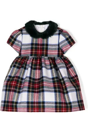 Il gufo Faux-fur collar check-pattern dress
