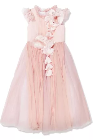 Marchesa Notte Floral-appliqué ruffled dress