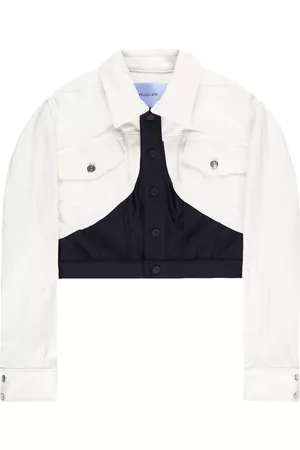 MUGLER Panelled cropped denim jacket