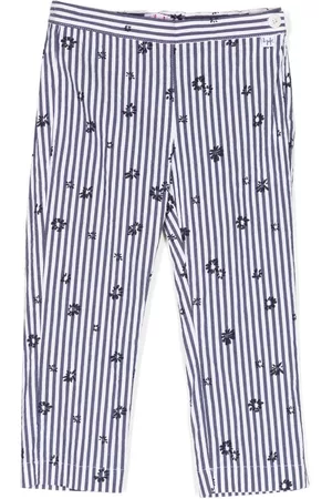 Il gufo Side zip-fastening striped trousers