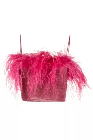 Oseree Feather-detail crop top