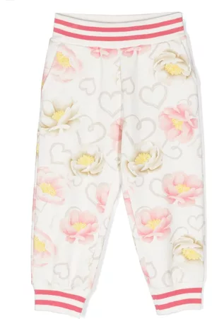 MONNALISA Girls Stretch Pants - Floral-print stretch-cotton trousers