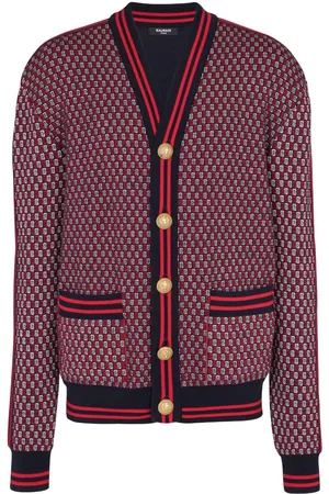 Balmain Monogram-print checked wool cardigan
