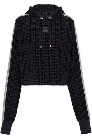 Balmain Monogram-print cropped hoodie