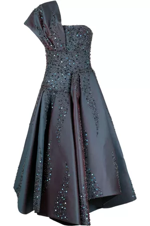 Saiid Kobeisy Mikado beaded one-shoulder dress