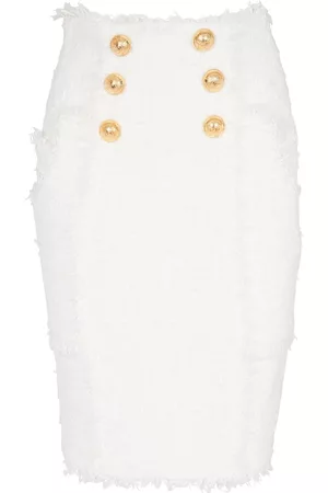 Balmain Button-detail tweed pencil skirt