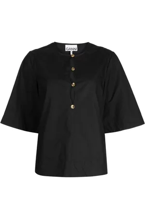 Ganni Cut-out poplin blouse