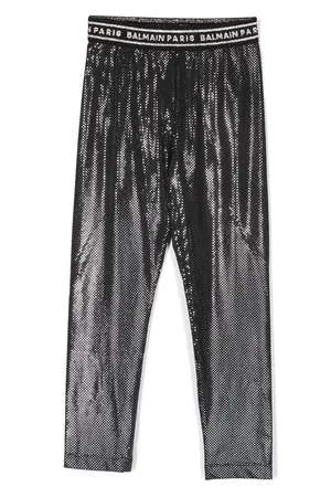 Balmain Metallic-effect logo-waistband leggings