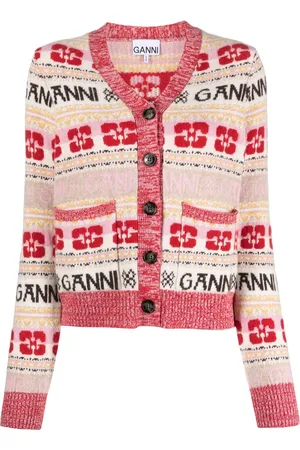 Ganni Logo-print wool-blend cardigan