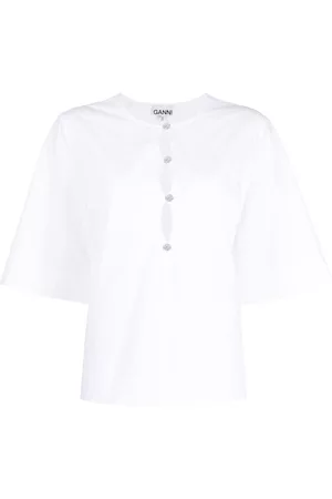 Ganni Cut-out poplin blouse