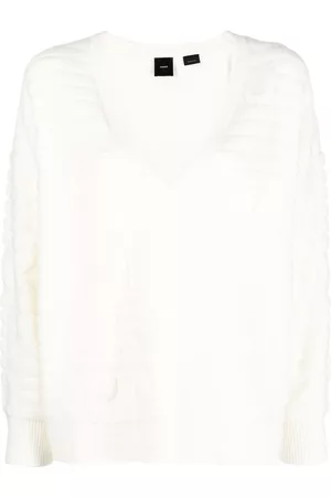 Pinko Intarsia-knit logo V-neck jumper