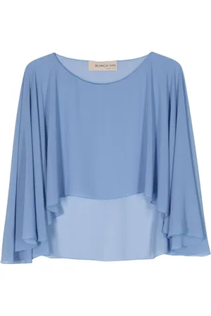 BLANCA Semi-sheer draped cape blouse