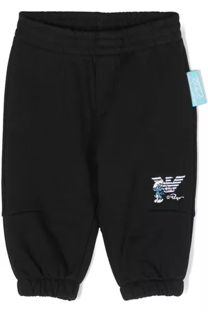 Emporio Armani Smurfs-embroidered organic-cotton track pants