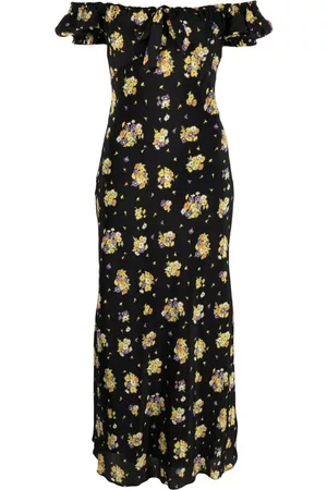 Alessandra Rich Daisy-print off-shoulder silk dress