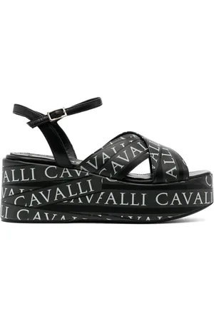 Roberto Cavalli 70mm logo-print wedge sandals
