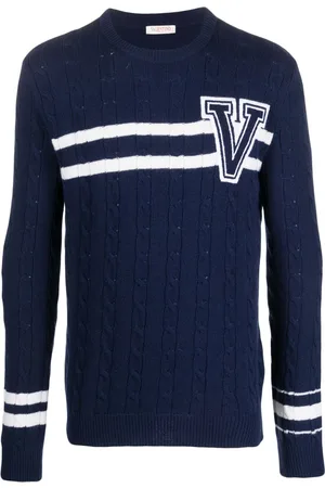 VALENTINO GARAVANI Embroidered-logo striped wool jumper
