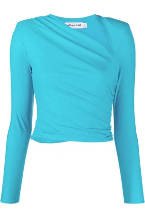 Self-Portrait Asymmetric ruched crop top