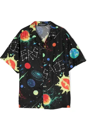 VERSACE Galaxy-print short-sleeved silk shirt