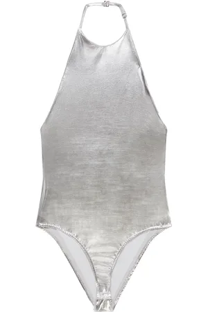 Courrèges Logo-embroidered metallic-effect bodysuit
