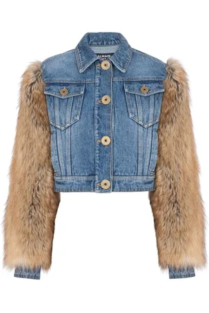 Balmain Faux fur sleeve denim jacket