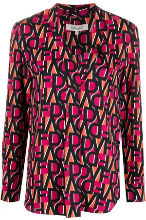Diane von Furstenberg Monogram-print long-sleeve blouse