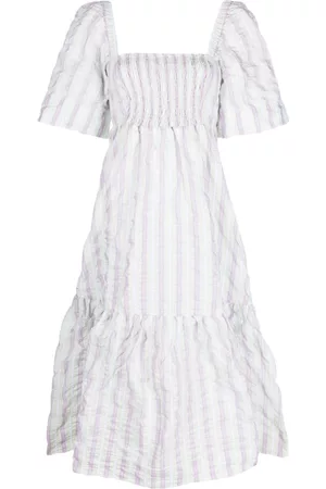 Ganni Striped seersucker midi dress
