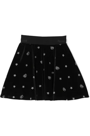 Chiara Ferragni Logo-embellished velvet pleated skirt