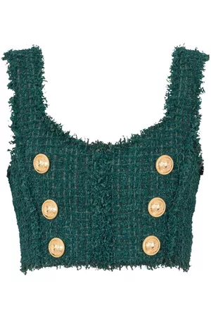 Balmain 6-Buttons tweed cropped top