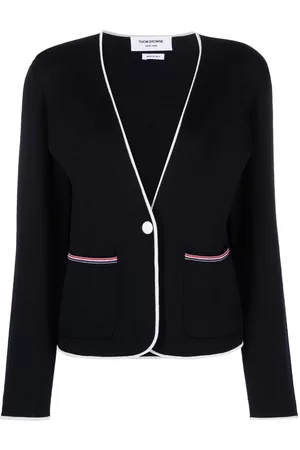 Thom Browne Contrasting-trim collarless jacket