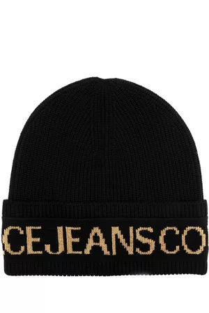 VERSACE Logo-print ribbed-knit beanie