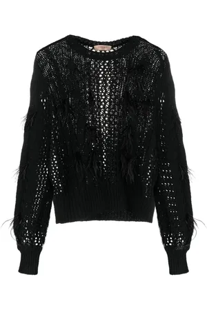 Twin-Set Feather-detail cable-knit jumper