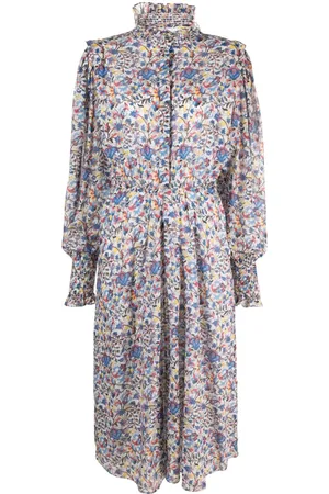 Marant Etoile Floral-print ruffle-neck midi dress