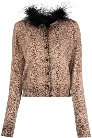 Twin-Set Leopard-print feather-detailing cardigan