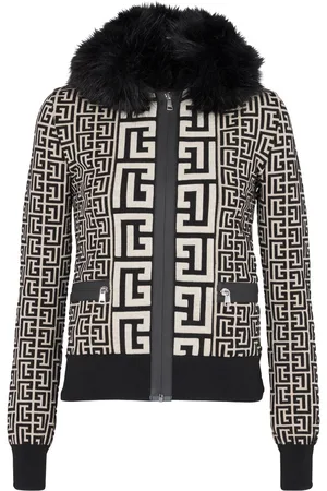 Balmain Faux fur collar monogram jacket