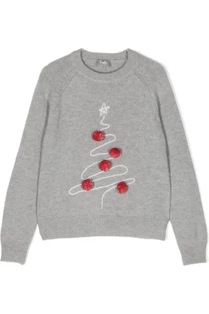 Il gufo Illustration-print pompom wool sweatshirt