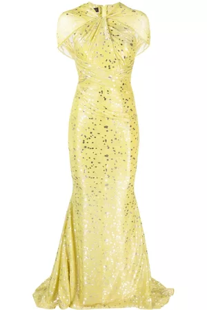 TALBOT RUNHOF Gathered-detail graphic-print dress