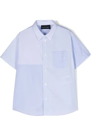 Emporio Armani Embroidered-logo panelled cotton shirt