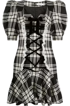 Alessandra Rich Plaid-check lace-up dress