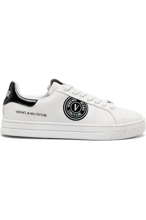 VERSACE Logo-patch leather low-top sneakers