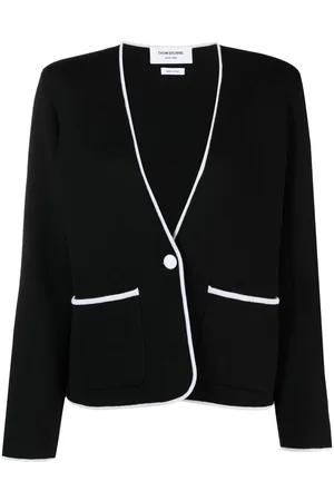 Thom Browne Contrasting-trim collarless jacket