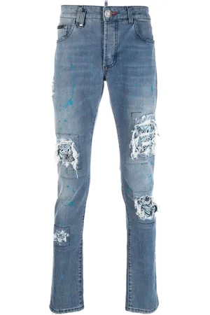 Philipp Plein Ripped-detail slim-cut jeans